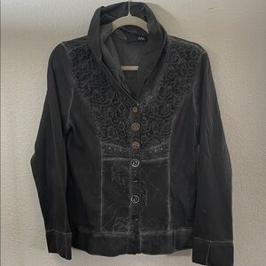 Bottega charcoal grey Embroidered multi media shirt Art to wear goth dramatic L